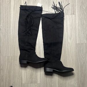 H&M Black Fringe Knee-High Boots